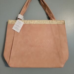 Jimmy Choo Blush Tote with Glittering Gold Trim